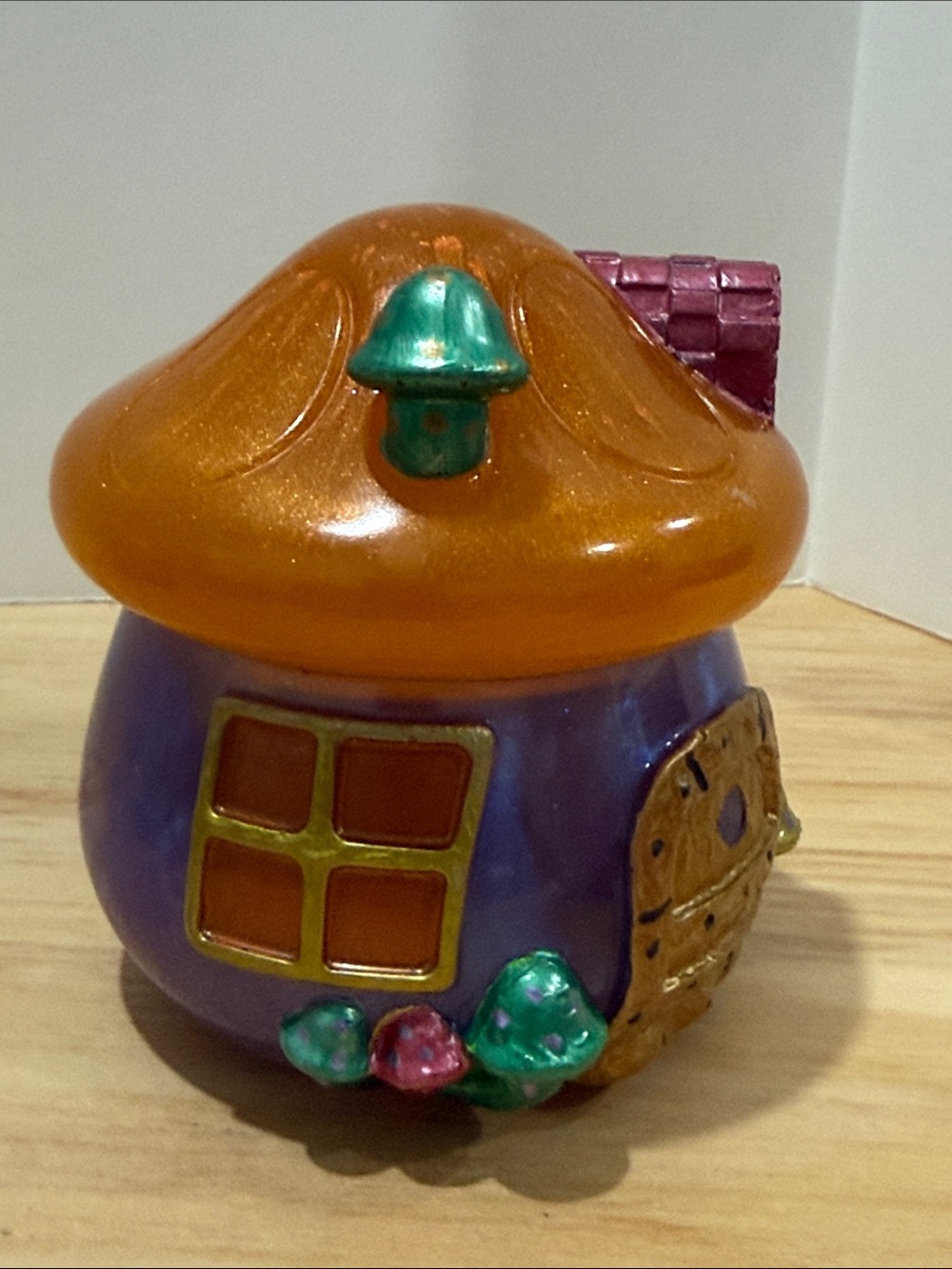 Whimsical Ceramic Mushroom House - Orange & Purple - Picture 2 of 12